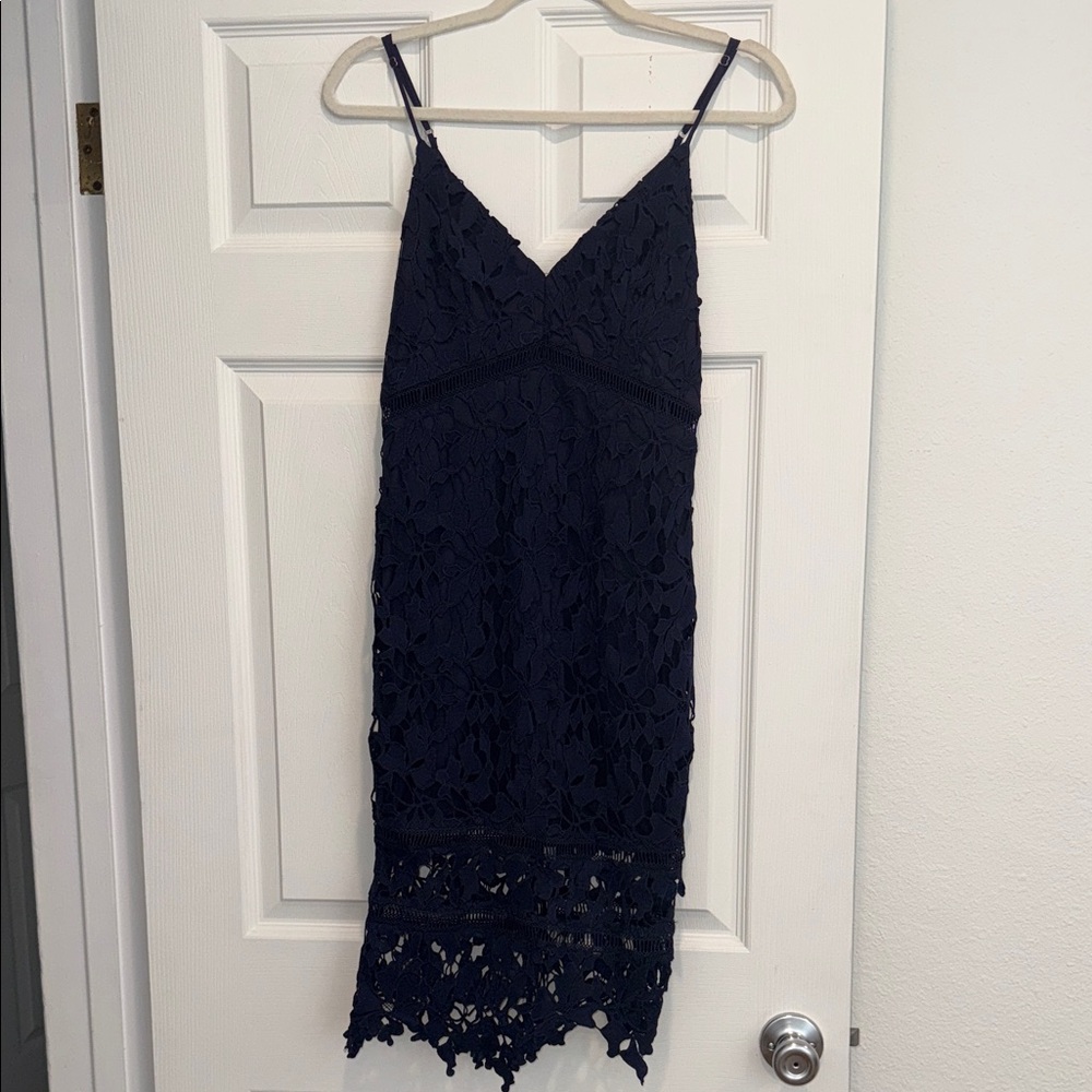 Astr Navy Lace Midi Dress